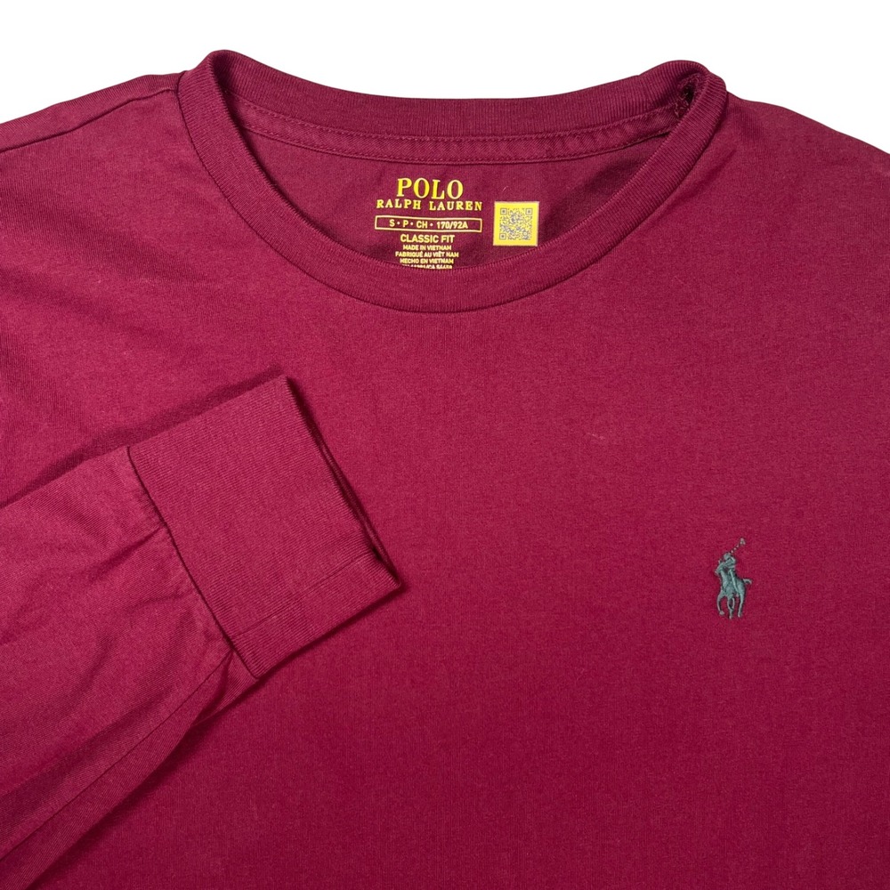 Polo Ralph Lauren Long Sleeve T-Shirt Mens Small Burgundy Classic Fit Cotton Tee